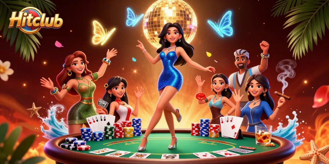 Experience thrilling casino action with Hitclub’s vibrant 3D illustration featuring dynamic game elements.