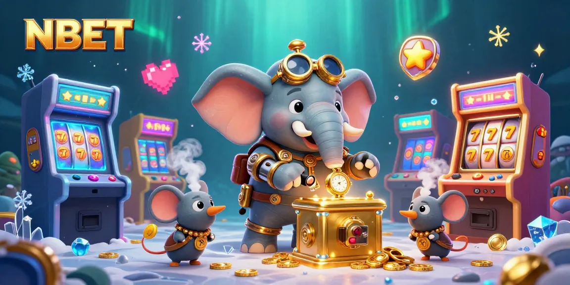 Catch the excitement of NBET with a steampunk elephant engineer at the slot machine amid glowing game elements.
