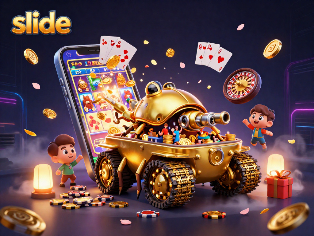 Engage in thrilling slide game action with a colorful slot tank casino exploding with fun.