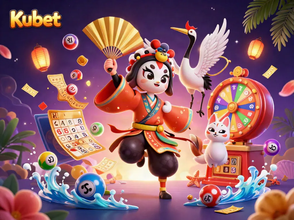 Kubet players enjoying vibrant lottery action with colorful elements in a 3D illustration.