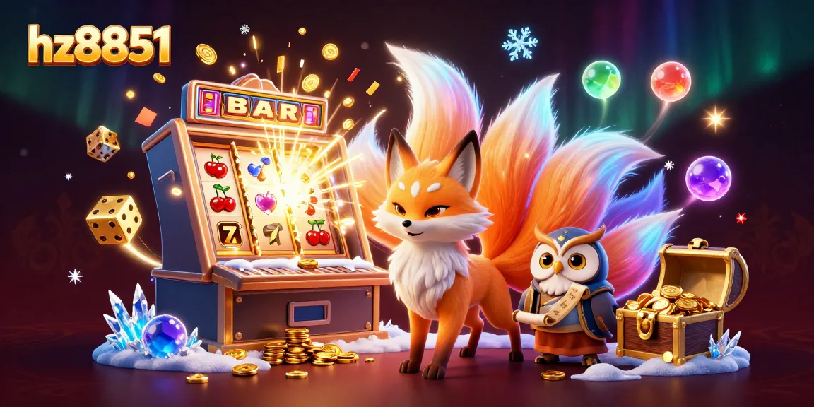Engage in thrilling gameplay at hz8851 with vibrant illustrations of slot machines, luck symbols, and mystical characters.