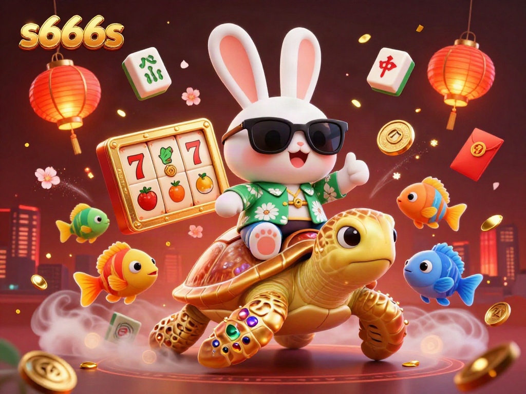 Engaging 3D illustration celebrating s666s gaming features with a lucky rabbit and golden turtle.