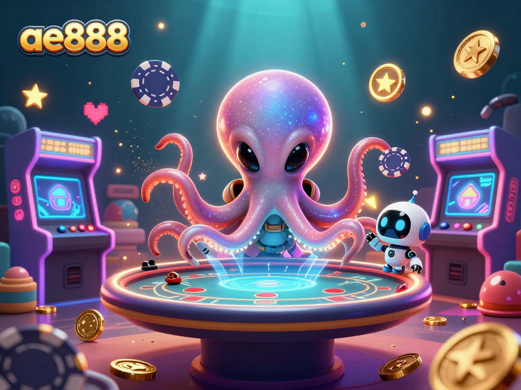 Engage in thrilling gameplay with ae888's vibrant alien casino scene featuring poker and arcade action.
