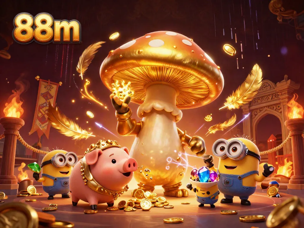 Experience the excitement of 88m with golden treasures and magical characters in a vibrant gaming scene.