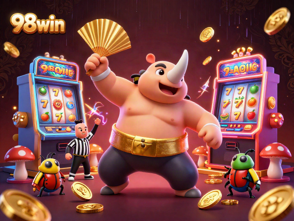 Experience 98win in action with colorful slot machines and vibrant characters.