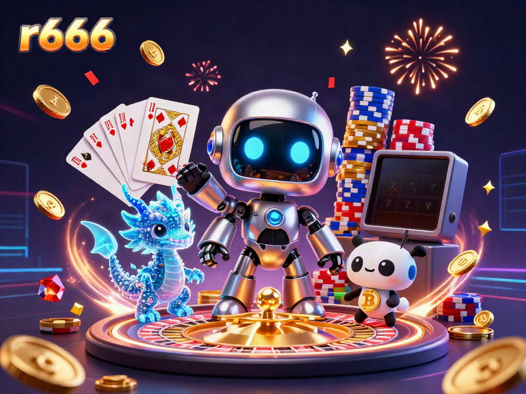 Experience thrilling games with R666 in a vibrant casino scene filled with exciting elements.