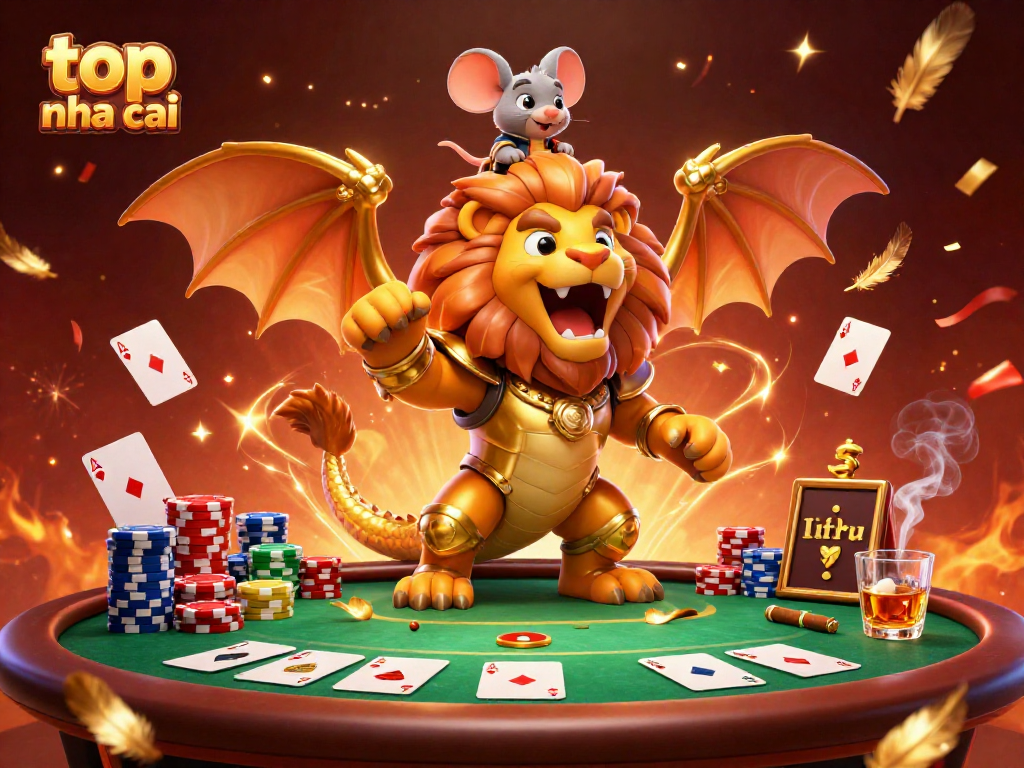 Experience thrilling action at top nha cai with a roaring chimera and poker elements for a vibrant gaming scene.