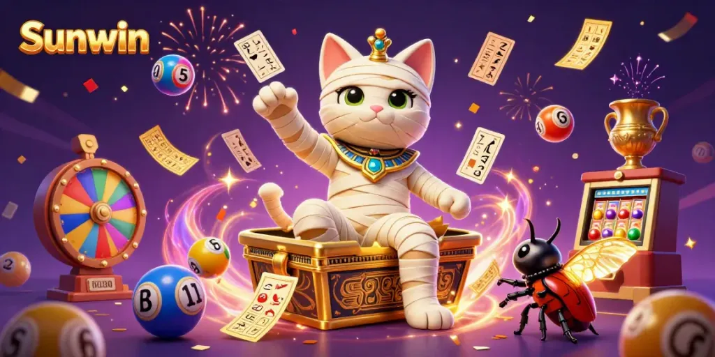 Engage in exciting gaming adventures at Sunwin with lively characters and vibrant casino elements.