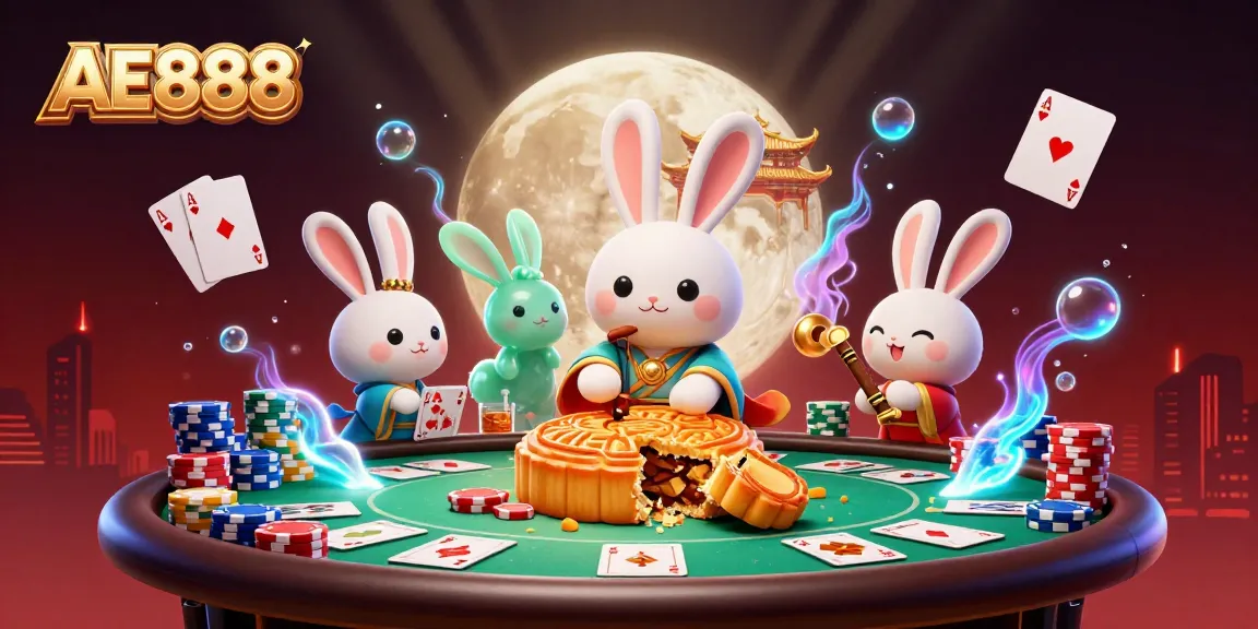 Engage in AE888's thrilling casino action with a moon rabbit's poker game on the lunar surface.