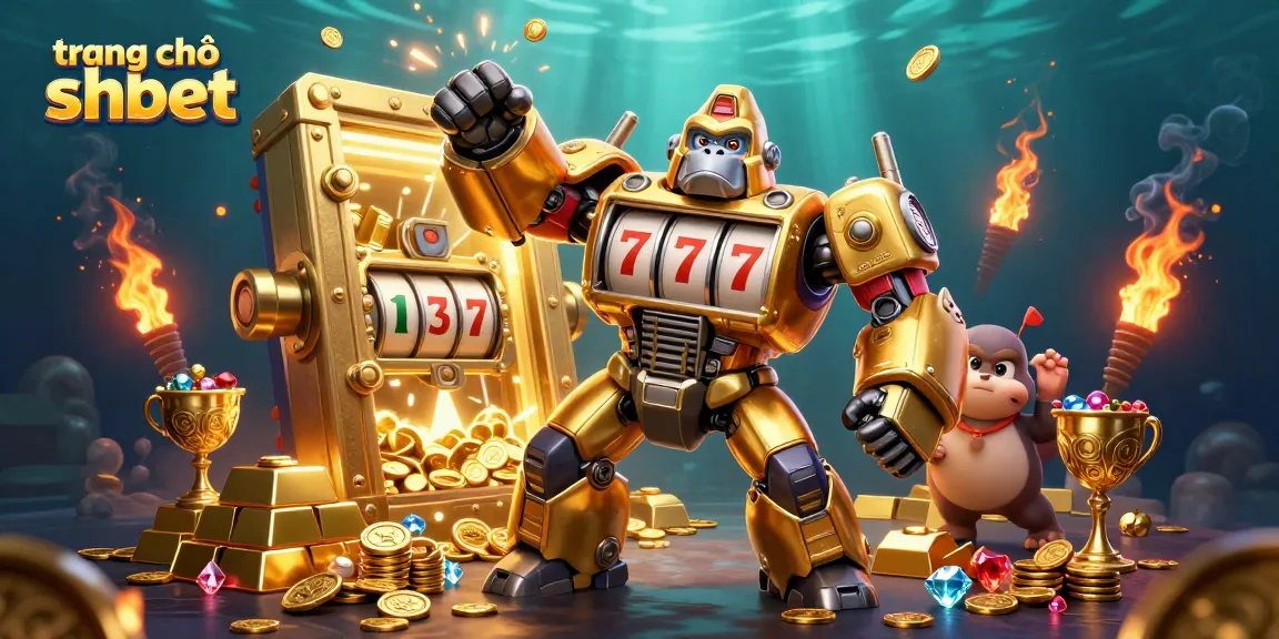Experience winning thrills with trang chủ shbet, featuring a vibrant 3D casino themed scene bursting with gold and jewels.