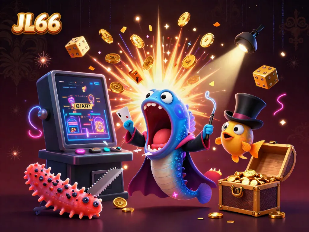 JL66 showcases a magical underwater casino scene with vibrant characters and exciting game symbols.