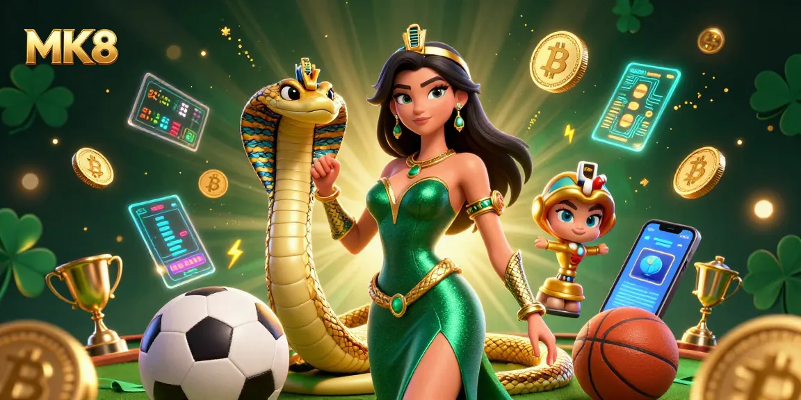 Place sports bets at MK8 while enjoying vibrant casino elements and crypto imagery.