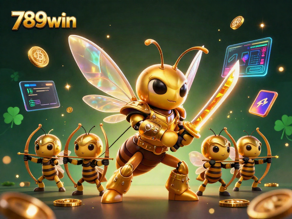 Engage with 789win’s vibrant 3D casino scene featuring a samurai hornet with crypto elements.
