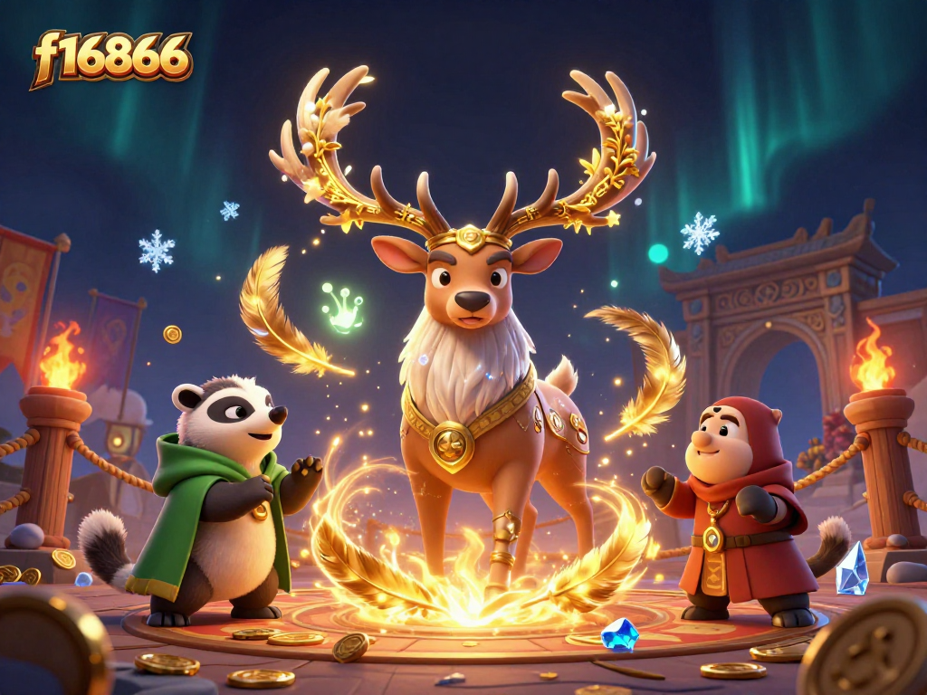 Experience f16866 with a dynamic 3D casino illustration showcasing unique characters and game elements.