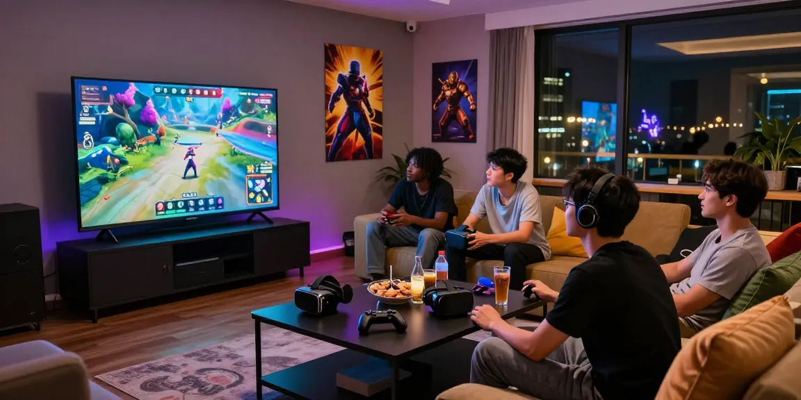 Group of friends enjoying ROKOK88 login gaming night with vibrant atmosphere