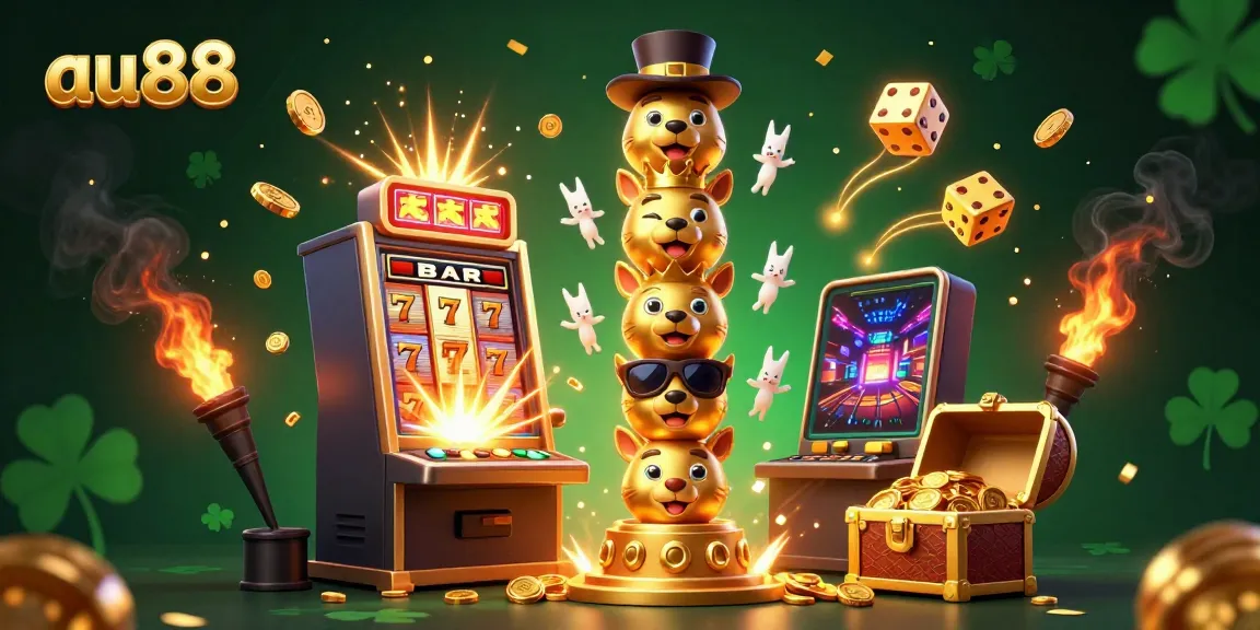 Engage in thrilling gameplay at au88, highlighted by vibrant casino elements and a golden totem.