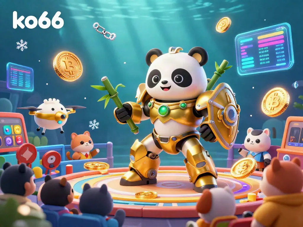 Engage in thrilling slot gaming at ko66 with golden panda mech and festive atmosphere.