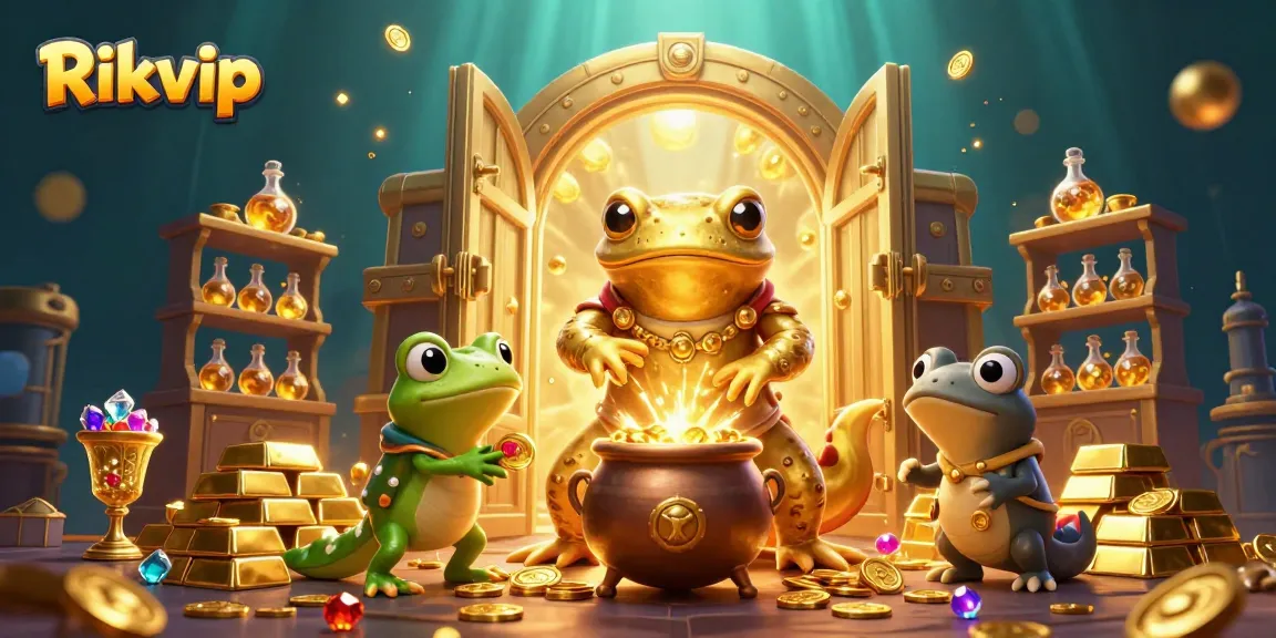 Engage in the immersive world of Rikvip with golden treasures and magical scenes