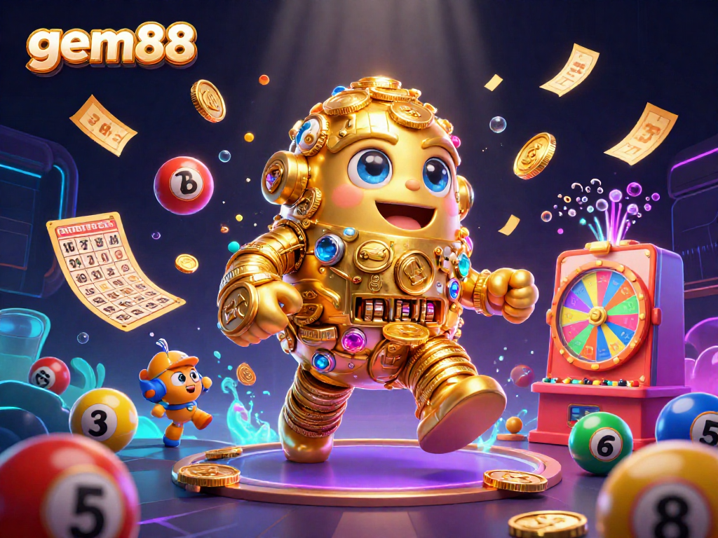 Experience thrilling gameplay with gem88’s vibrant casino scene featuring a golden golem!
