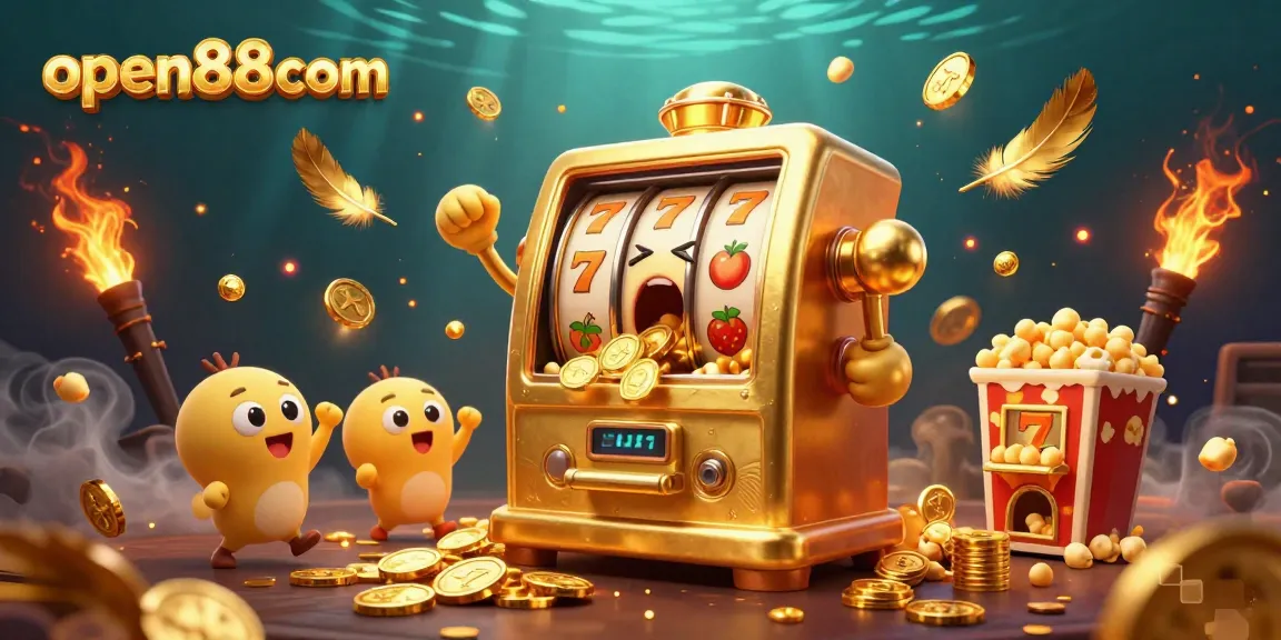 Spin a win on open88com with golden slot machines celebrating a jackpot in a vibrant casino.