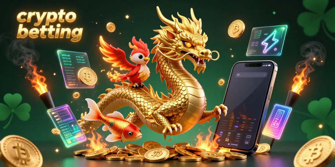 Witness the thrill of crypto betting with a vibrant dragon, phoenix, and koi fish in a dazzling casino world.