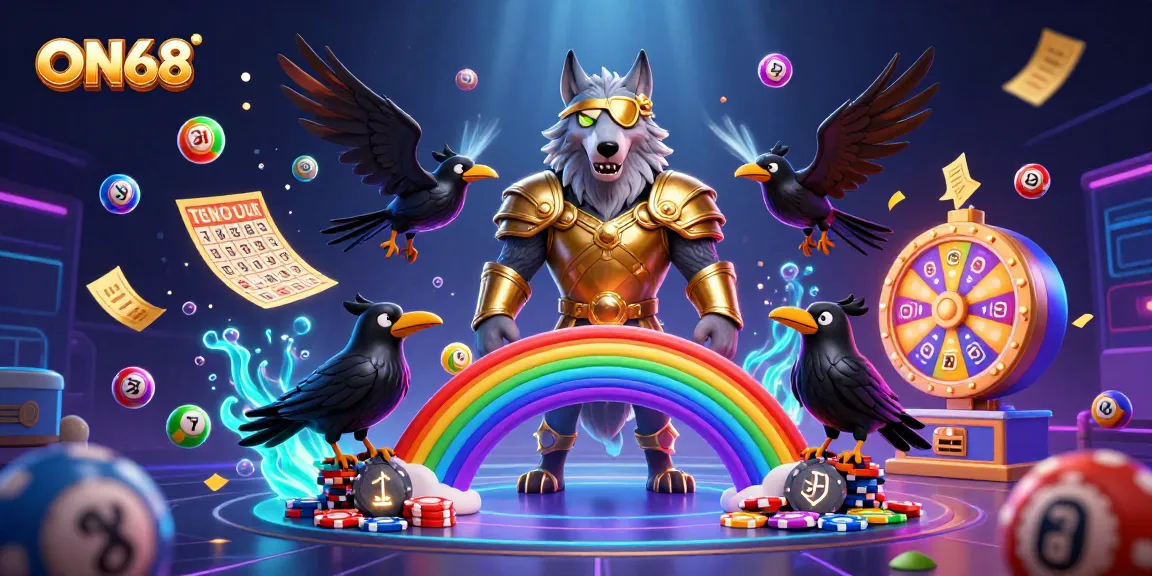 Experience thrilling gaming at ON68 with vibrant lottery balls and luxurious Norse-inspired characters.
