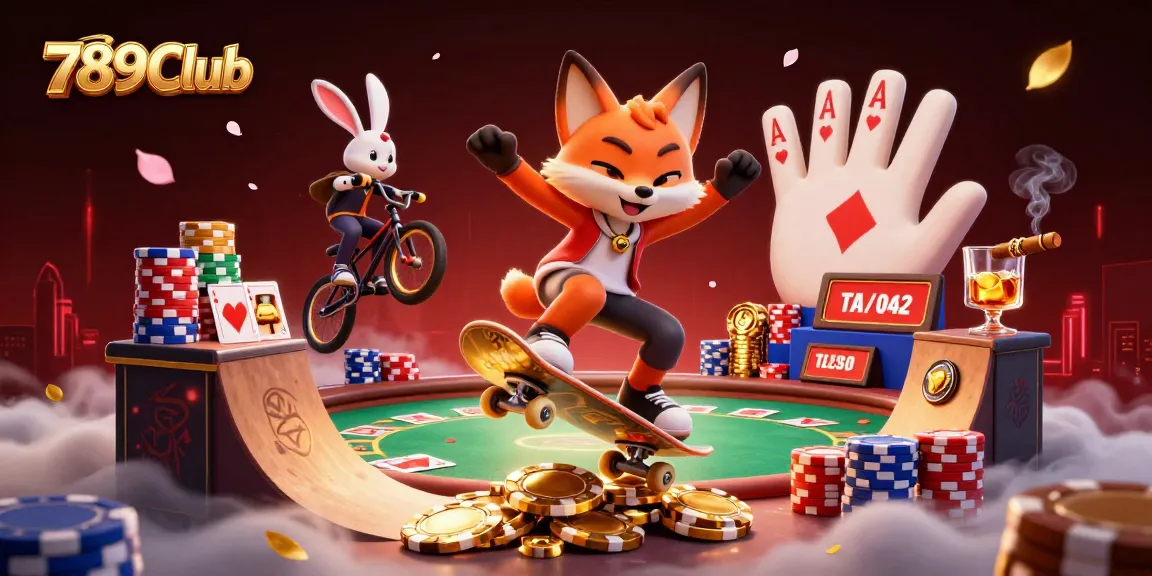 Engage in thrilling gameplay with 789Club as a fox and rabbit dive into a vibrant casino adventure.