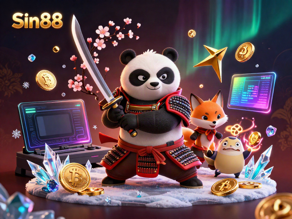 Experience the thrilling Sin88 adventure with dynamic samurai panda and ninja fox in an imaginative casino world.