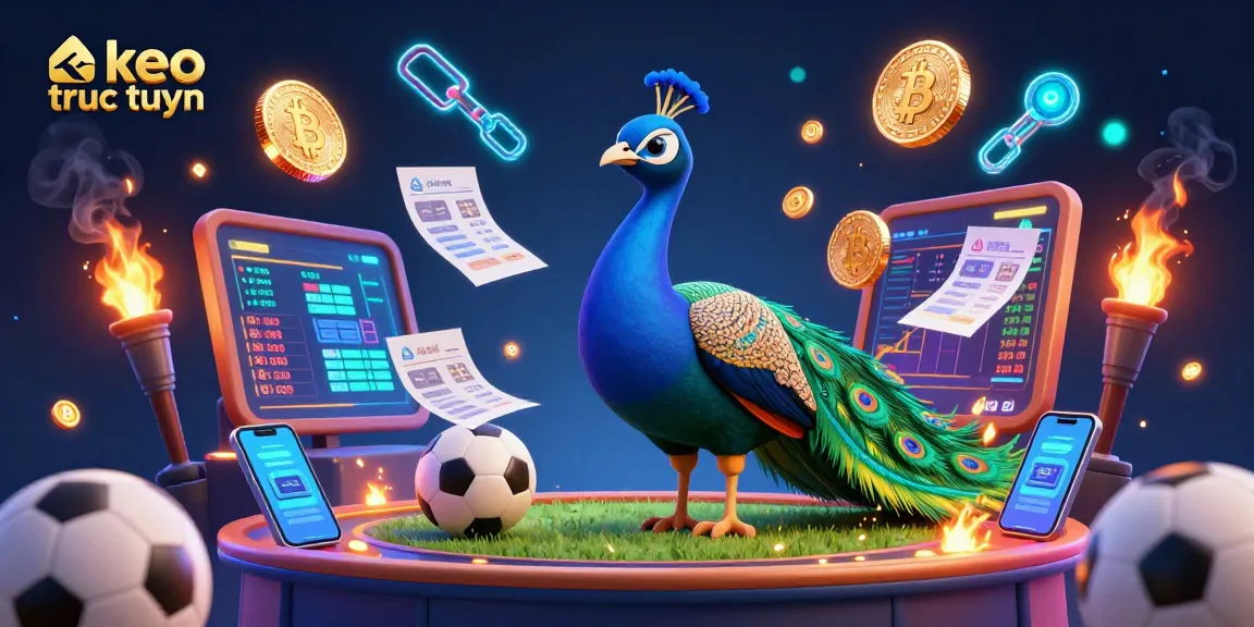 Bet on keo truc tuyen with vibrant sports betting symbols and engaging crypto elements in an exciting scene.