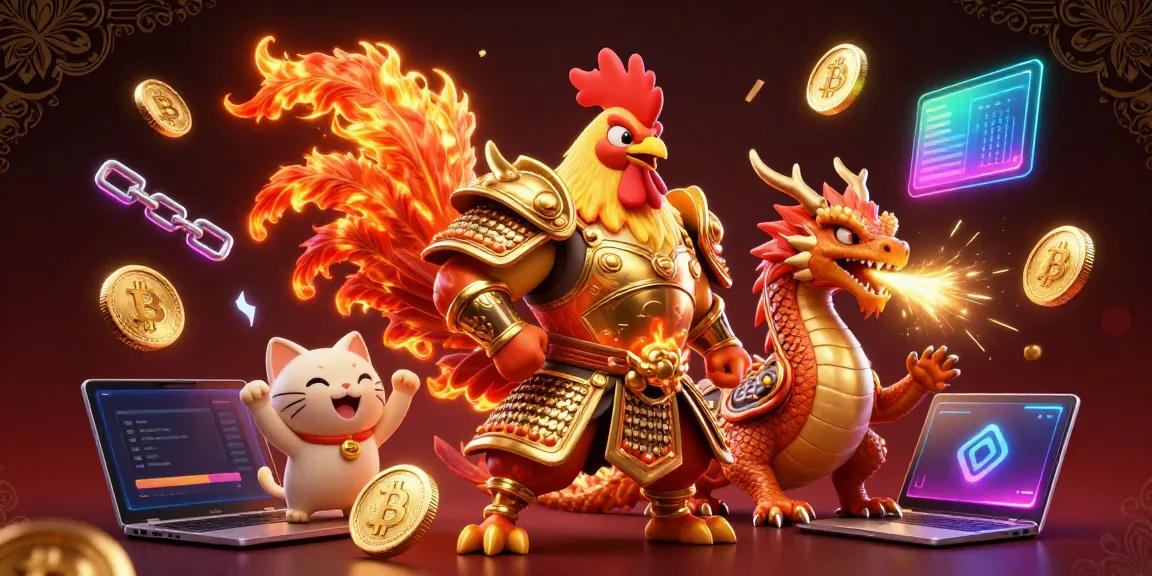 Engage with the go99 casino adventure featuring a fighting rooster, dragon hatchling, and fortune cat.