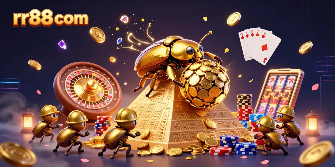 Experience thrilling gameplay at rr88 com with a golden beetle rolling coins toward jackpot wins.