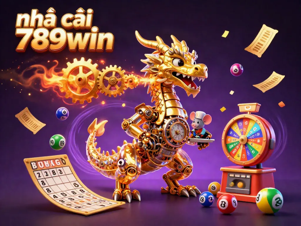 Experience excitement at nhà cái 789win with a playful dragon and vibrant lottery elements.