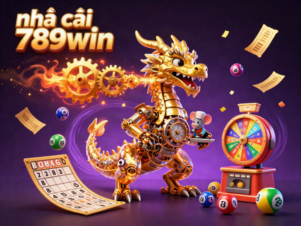 Experience excitement at nhà cái 789win with a playful dragon and vibrant lottery elements.