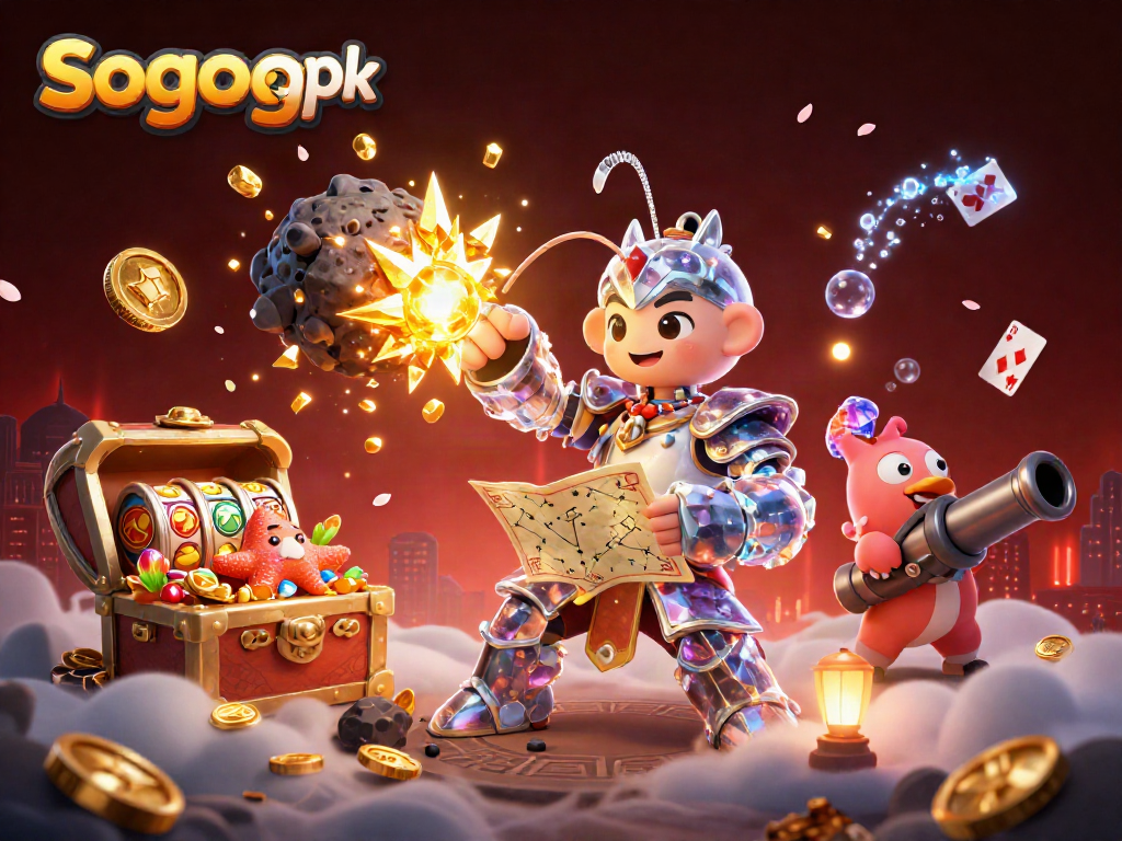 Experience the thrill of Sogogo apk with a vibrant 3D gambling scene featuring treasures and fun!
