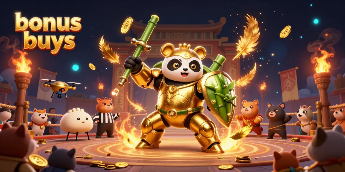 Experience thrilling bonus buys in dynamic gambling action featuring a mech-suit panda and engaging casino elements.