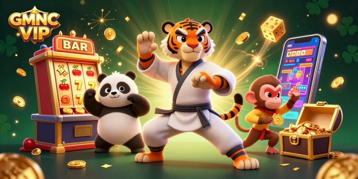 Experience the thrill with GMNC VIP's engaging illustration showcasing playful characters in a vibrant casino setting.