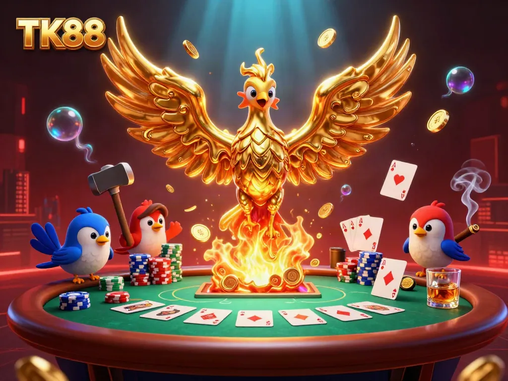 Experience the thrill of TK88 as the molten golden phoenix brings casino excitement to life.