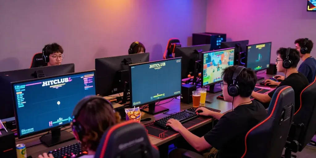 Players enjoying a thrilling HITCLUB gaming session in a vibrant lounge.