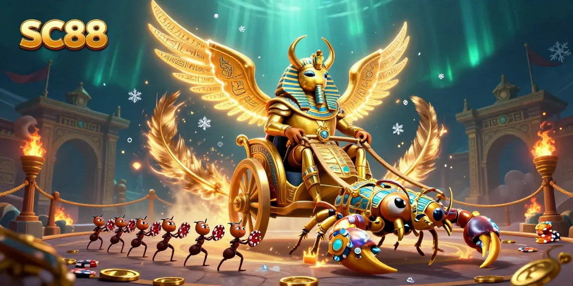 Experience thrilling gaming at SC88 with a majestic golden scarab and dynamic poker action.