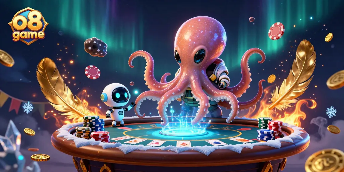 Experience the thrill of playing the o8 game with an alien octopus at a holographic poker table.