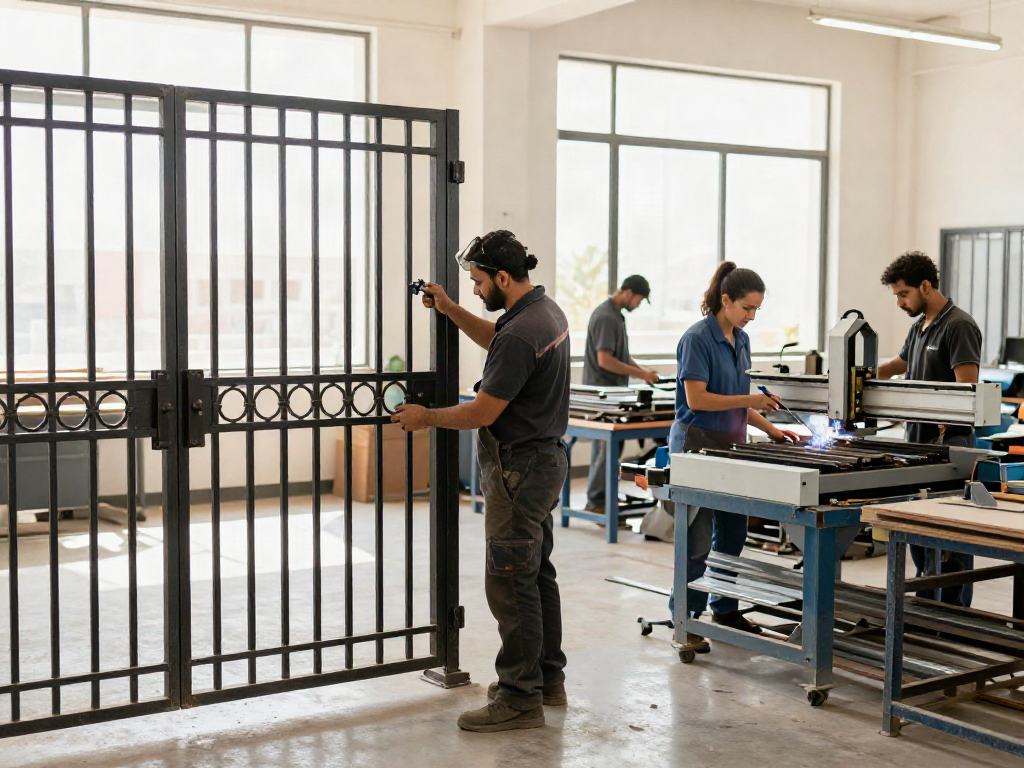 Craftsman measuring design for custom metal gates at Altaherdesign.ae workshop in Fujairah.