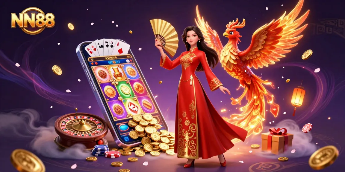 Spin to win with NN88's vibrant casino adventure featuring captivating characters and games.