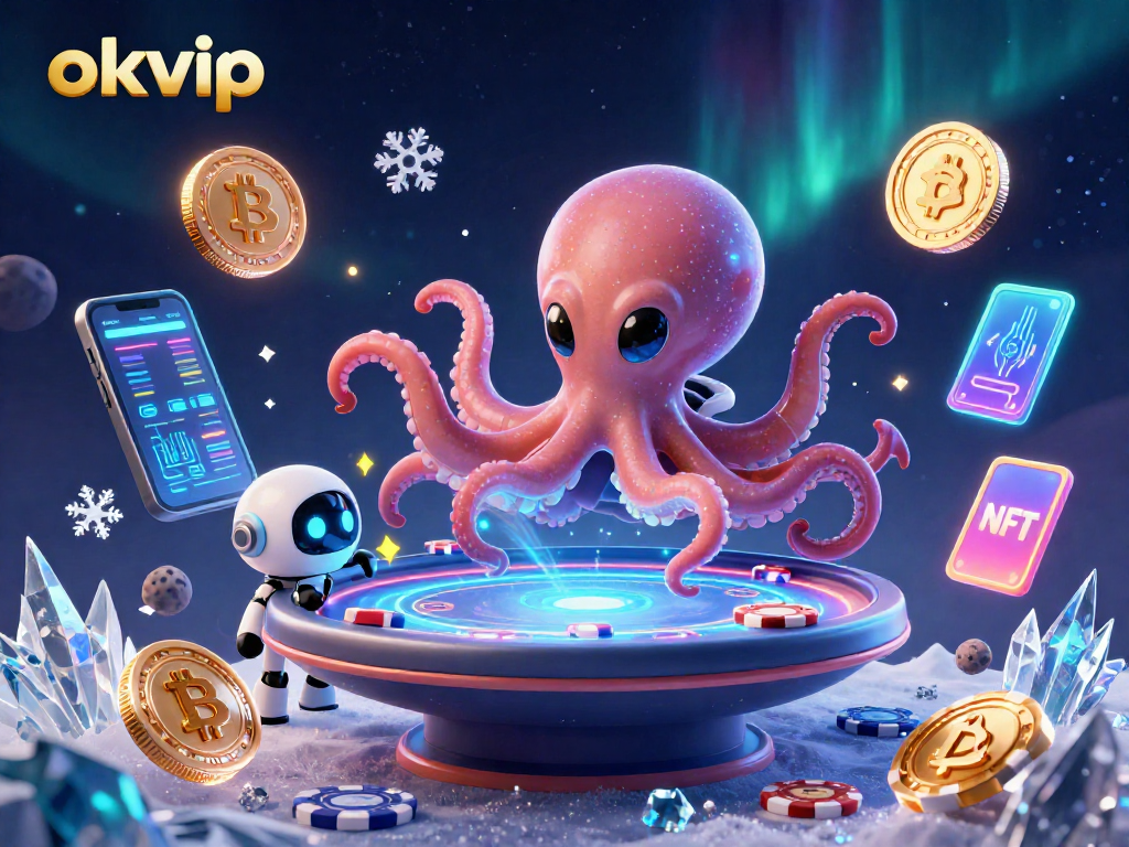 Experience okvip through an energetic alien poker scene with vibrant cosmic elements and animated interactions.