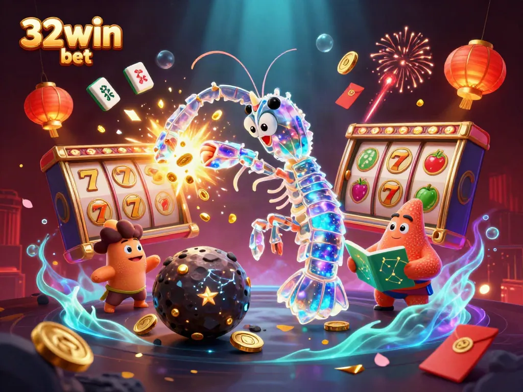 Experience exciting wins with 32win bet in an ultra-detailed 3D casino illustration full of games.