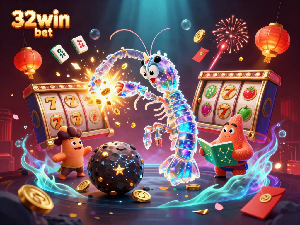 Experience exciting wins with 32win bet in an ultra-detailed 3D casino illustration full of games.