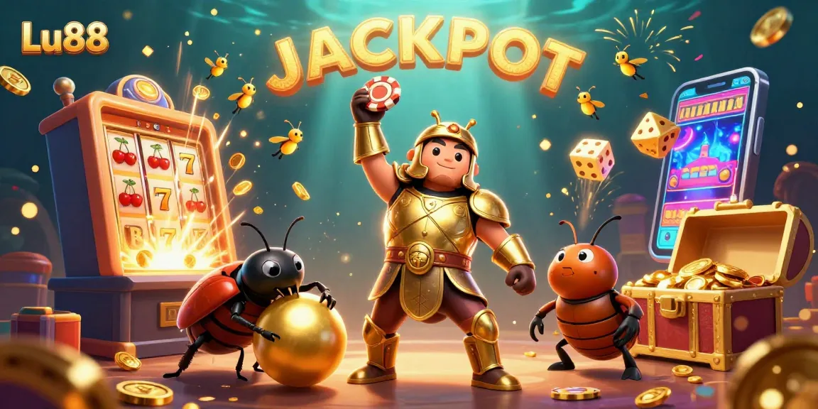 Experience thrilling wins at Lu88 with a dynamic jackpot scene featuring vibrant casino elements.