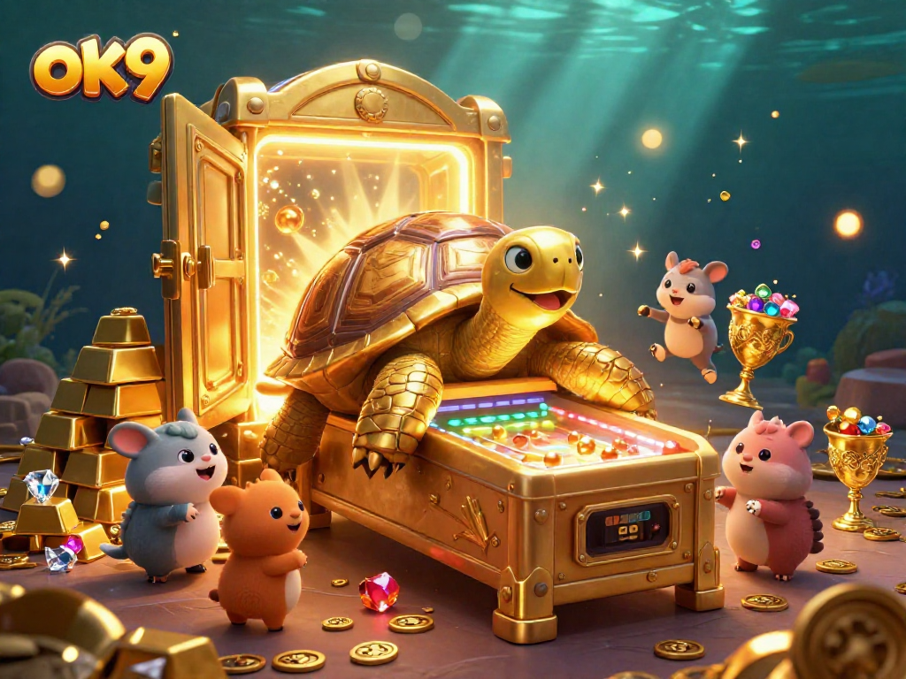 Engage with the vibrant ok9 casino features including golden tortoise pinball and treasure vault lights.