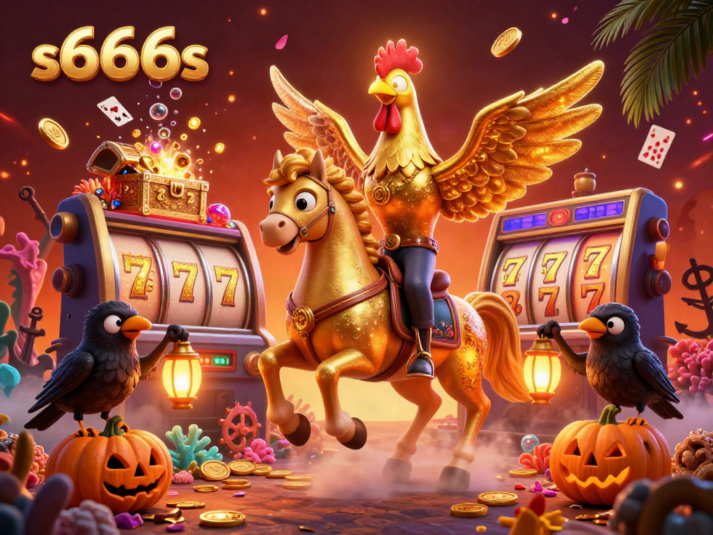 Experience thrilling gameplay with s666s in this vibrant casino scene featuring slot elements and a golden rooster.