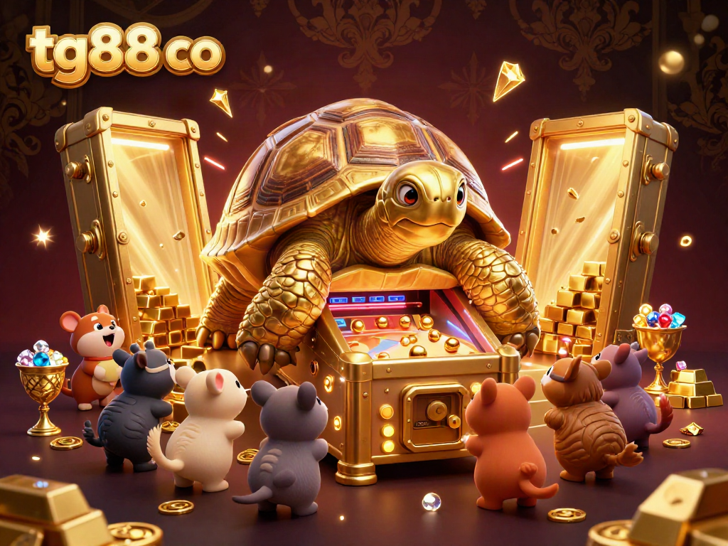 Spin to win at tg88 co with a vibrant 3D casino scene featuring a golden tortoise pinball machine.