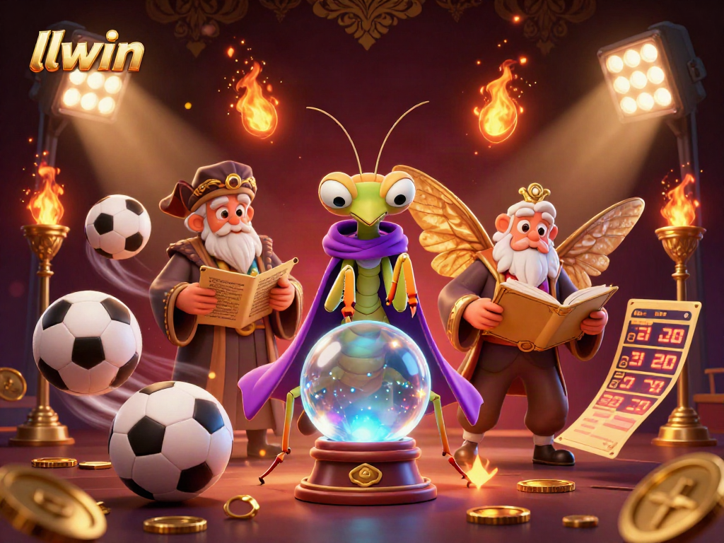 Engage with llwin's vibrant 3D casino scene filled with sports elements, fortune tellers, and mystical oracles.